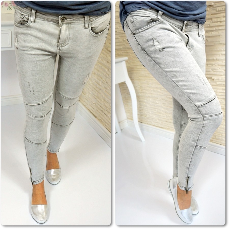 JEANSY, SPODNIE, RURKI, DAMSKIE, STRETCH, DENIM, GOO15 SPODNIE DAMSKIE JEANS SZARE RURKI SUWAK