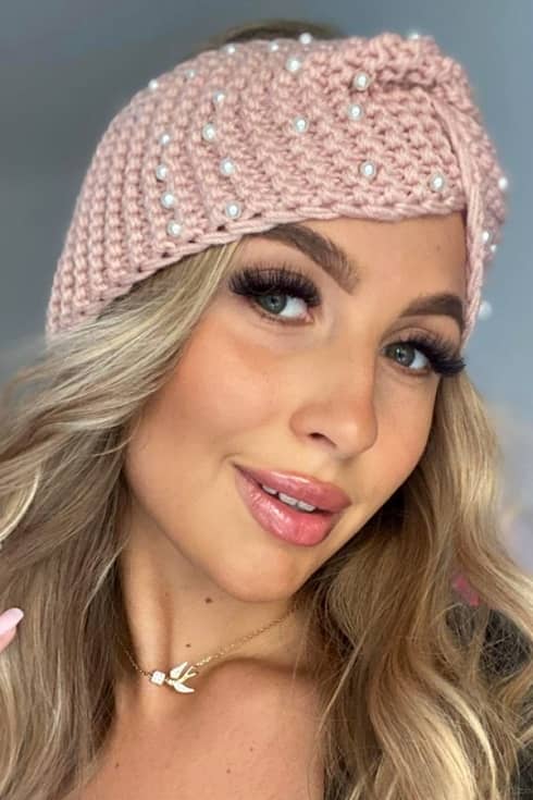 Opaska na uszy głowę ciepła PEARLS Turban