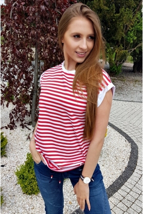 BLUZKA LILI PASKI CZERWIEŃ