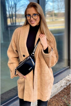 PŁASZCZ ALPAKA OVERSIZE NARZUTKA KURTKA camel