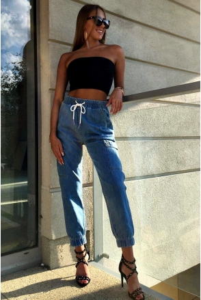 SPODNIE JEANS BALOON SLOUCHY JOGGER BLUE 7150 bojówki