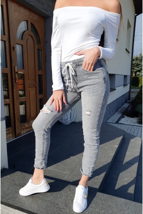 Spodnie JEANS girl SMAGLI WIĄZANE SZARE 592