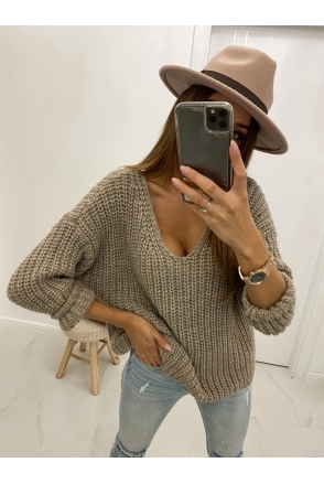 Sweter V-DION mocca miękki polski produkt uni