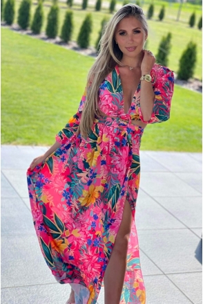 Sukienka damska długa Maxi AIDA Pink rozcięcie UNI