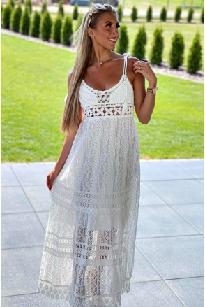 Sukienka BOHO długa koronka maxi Lorain UNI White