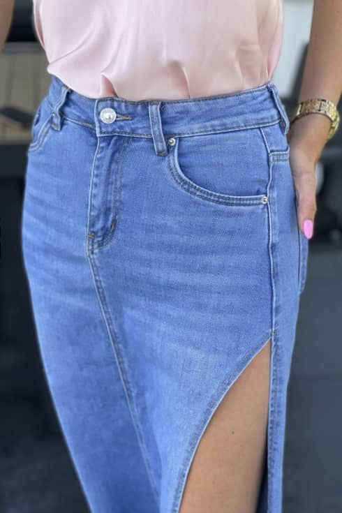 Spódnica jeansowa z rozcięciem Miss Comfort 8020