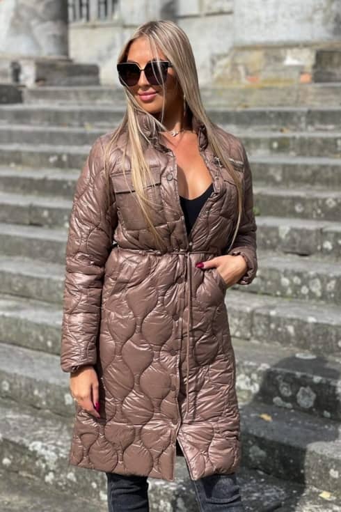 Płaszcz damski OLIVIA pikowany BRĄZ