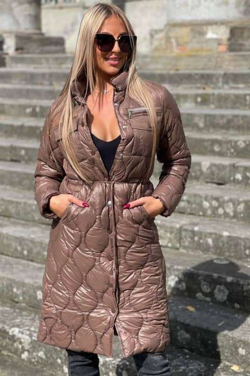 Płaszcz damski OLIVIA pikowany BRĄZ