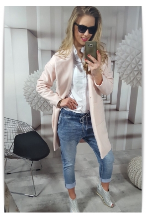 PŁASZCZ EF COLLECTION na wiosnę WEŁNA RÓŻ