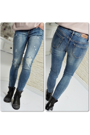 Spodnie SLIM FIT rurki JEANSY przetarcia L672