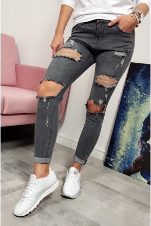 Spodnie JEANS QUEEN HEARTS 9198 DZIURY SZARE