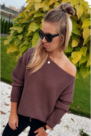 SWETER EMI CIEPŁY KOBIECY GRUBY PRĄŻEK CZEKOLADA