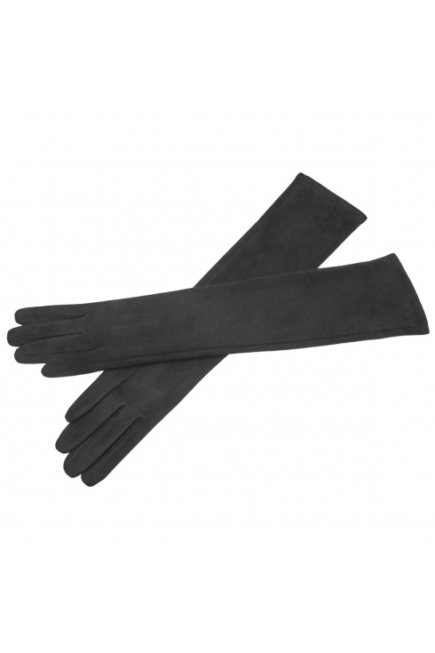 Rękawiczki zamszowe damskie długie ocieplane Bella Nubuk czarny