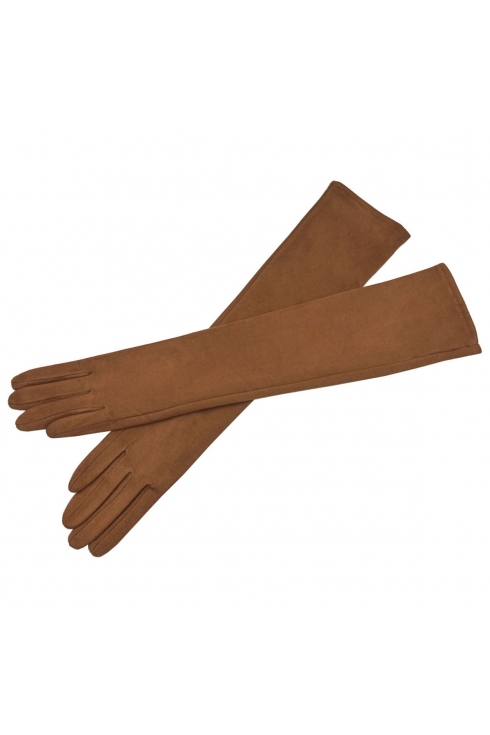 Rękawiczki zamszowe damskie długie ocieplane Bella Nubuk kamel