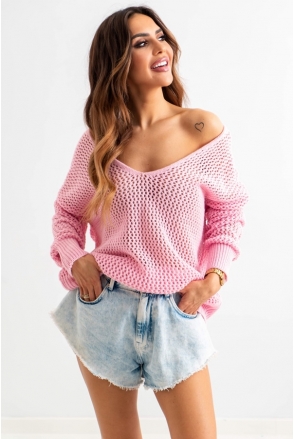 Damski sweter ażurowy oversize LOUSE RÓŻ