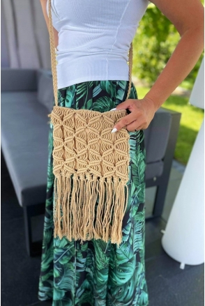 Torebka damska Makrama Boho pleciona Camel